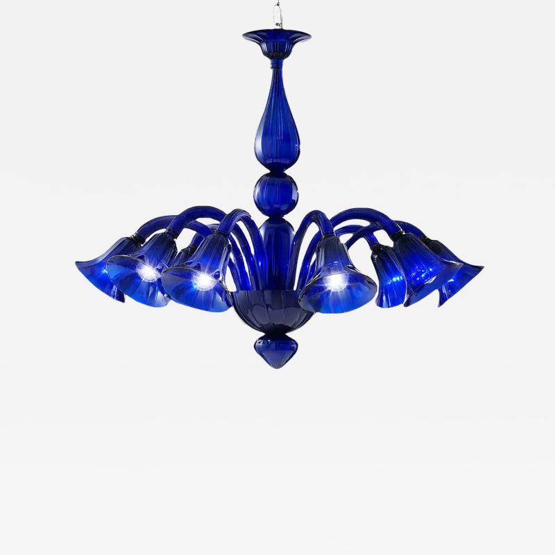 Contemporary Pop Blue Ocean Murano Style Glass Chandelier 8 Arms