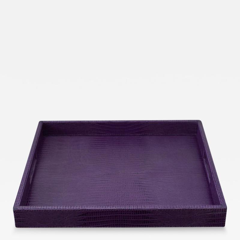 Contemporary Purple Lizard Embossed Leather Large Square Tray