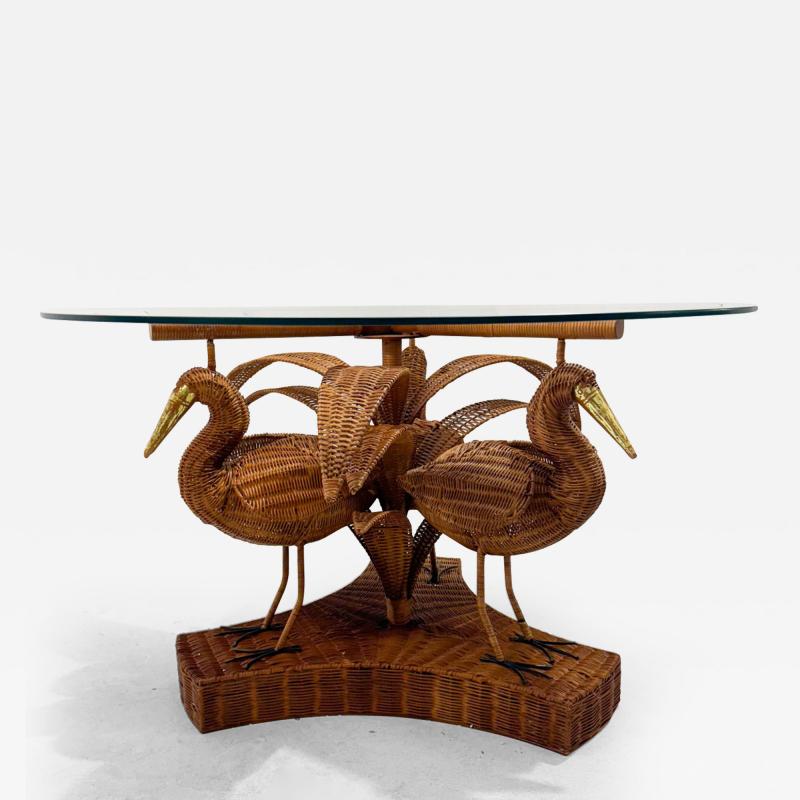 Contemporary Rattan and Glass Bird Dining Table France