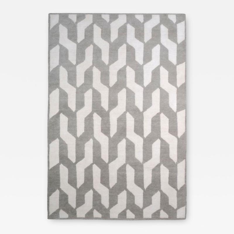 Contemporary Rectangular Grey And White Wool Cable Neutral Rug