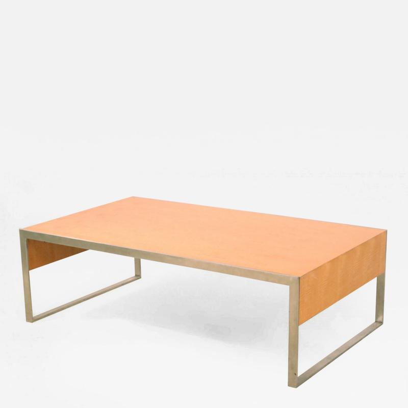 Contemporary Rectangular Maple and Steel Coffee Table