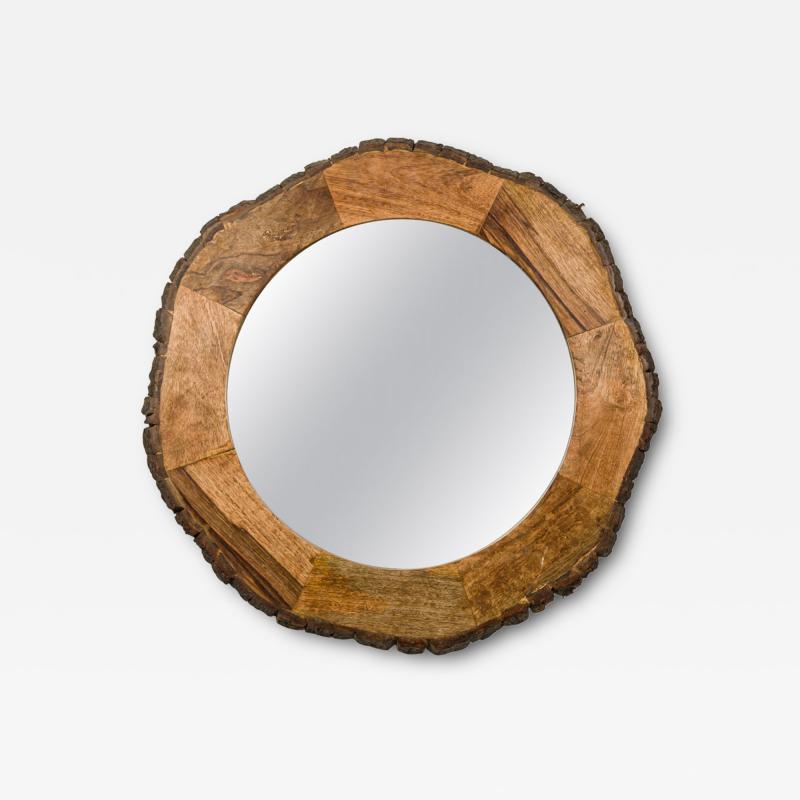 Contemporary Rustic Wooden Frame Circular Wall Mirror