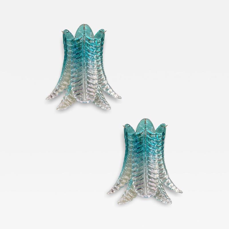Contemporary Scenographic Set of Two Greeen Felci Murano Glass Wall Sconces