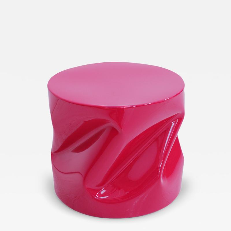 Contemporary Sculptural Fuchsia Lacquered Metal Side Table