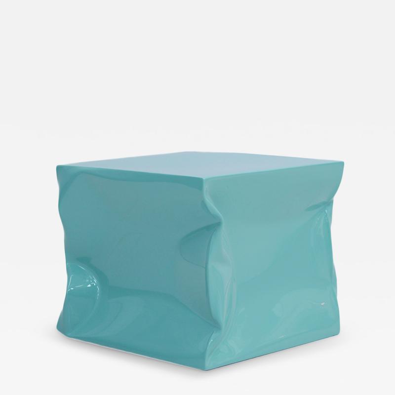 Contemporary Sculptural Light Blue Green Lacquered Metal Side Table