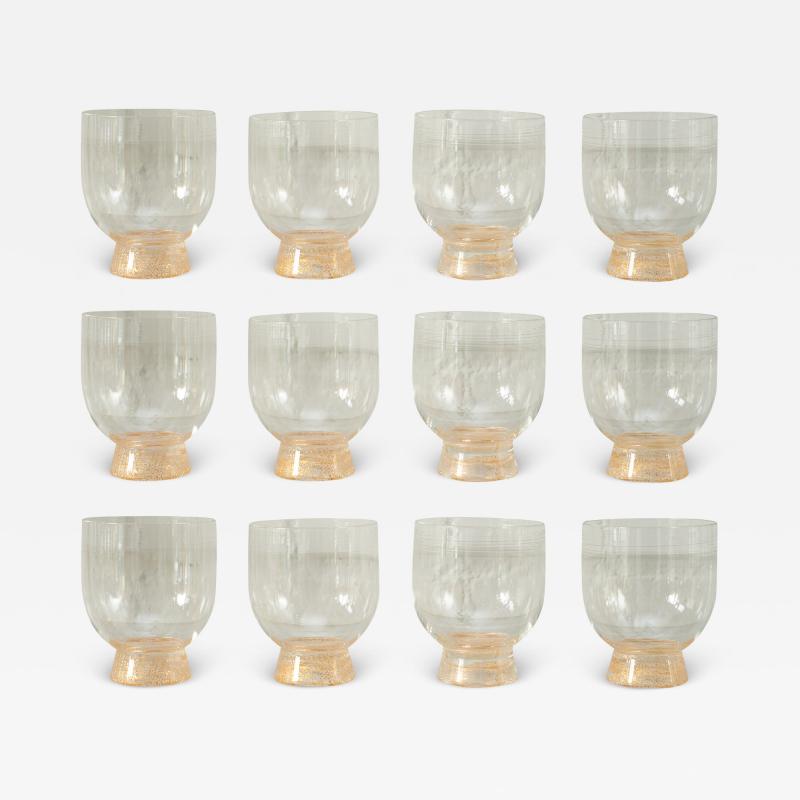 Contemporary Set of 12 Bell Shaped Murano Glass Tumblers with Gold Leaf Base