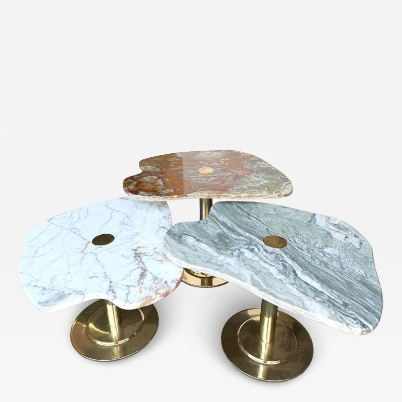 Contemporary Set of 3 Brass and Marble Nesting Tables Italy