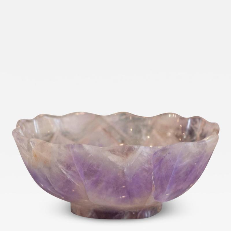 Contemporary Small Scalloped Amethyst Crystal Bowl with Foot