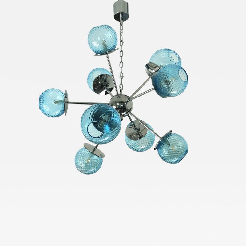 Contemporary Sputnik Light Blue Ballotton Murano Glass Chandelier