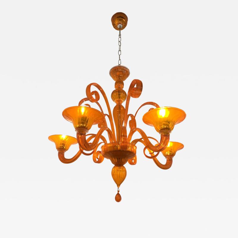 Contemporary Translucent Orange Murano Glass Chandelier