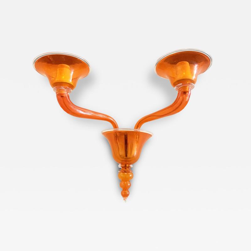 Contemporary Translucent Orange Murano Glass Wall Sconce in Deco Style