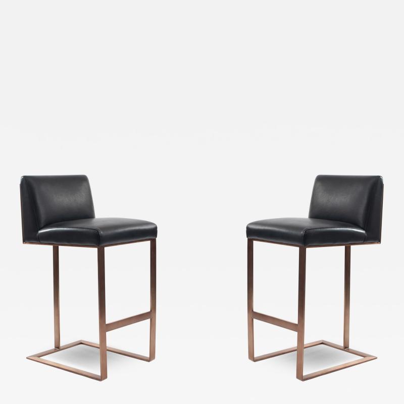 Contemporary Upholstered Black Leather Barstools
