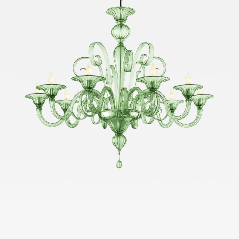 Contemporary Venetian Green Murano Glass Chandelier 8 Arms