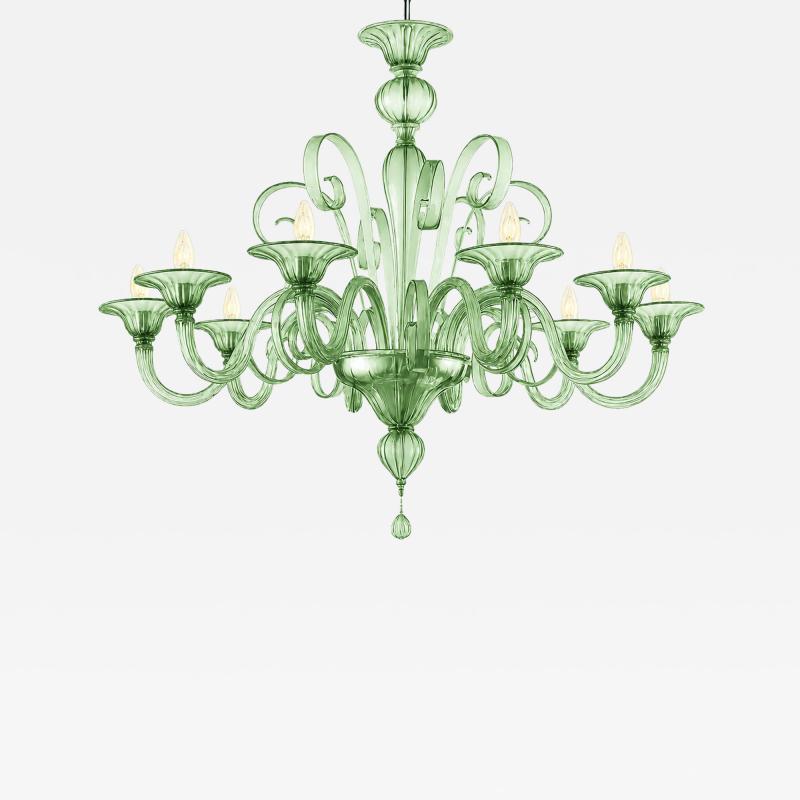 Contemporary Venetian Green Murano Glass Chandelier 8 Arms