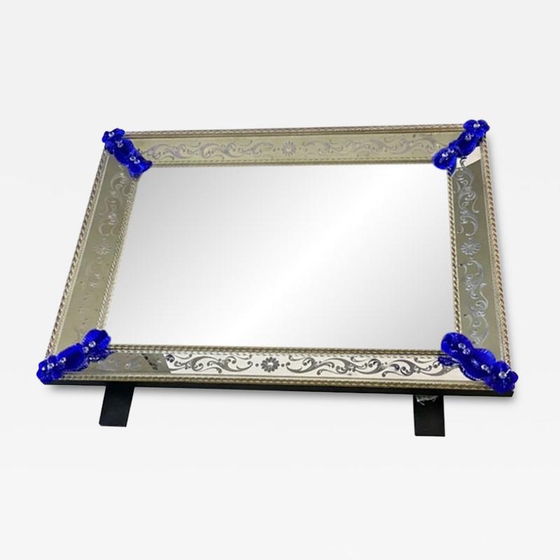 Contemporary Venetian Murano Glass Wall Mirror With Green Floral Hand Carved