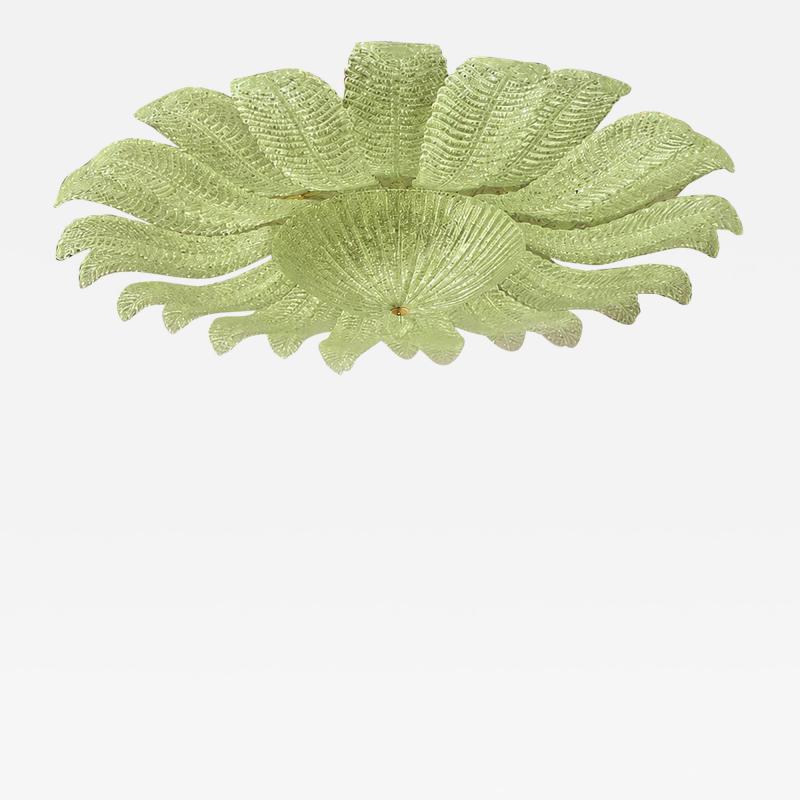 Contemporary Venetian Sunflwer Murano Glass Green Flush Mount