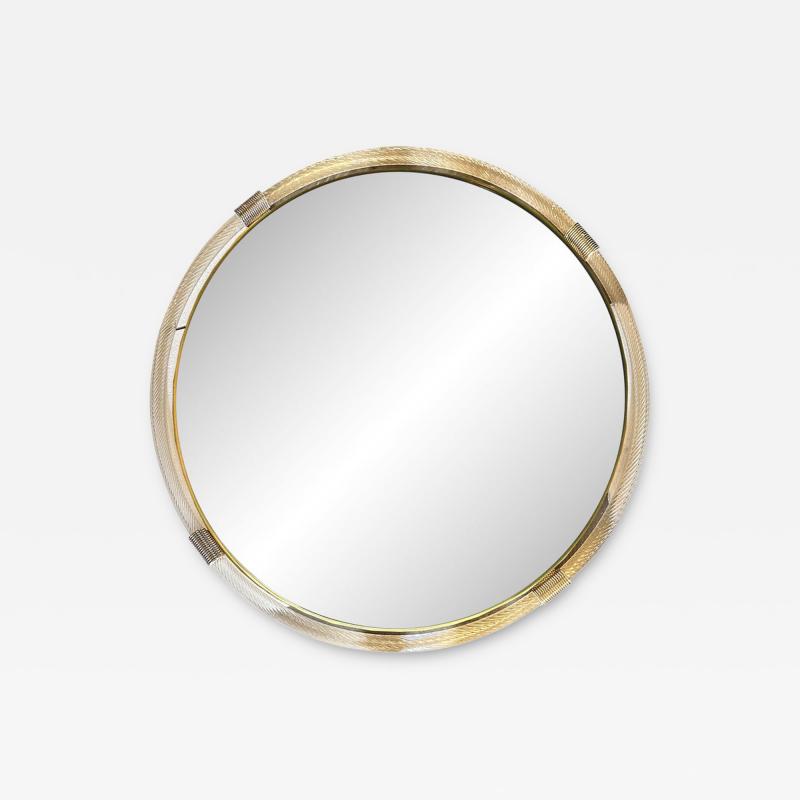 Contemporary Venetian Wall Mirror With Gold Torchon Torciglione Murano Glass