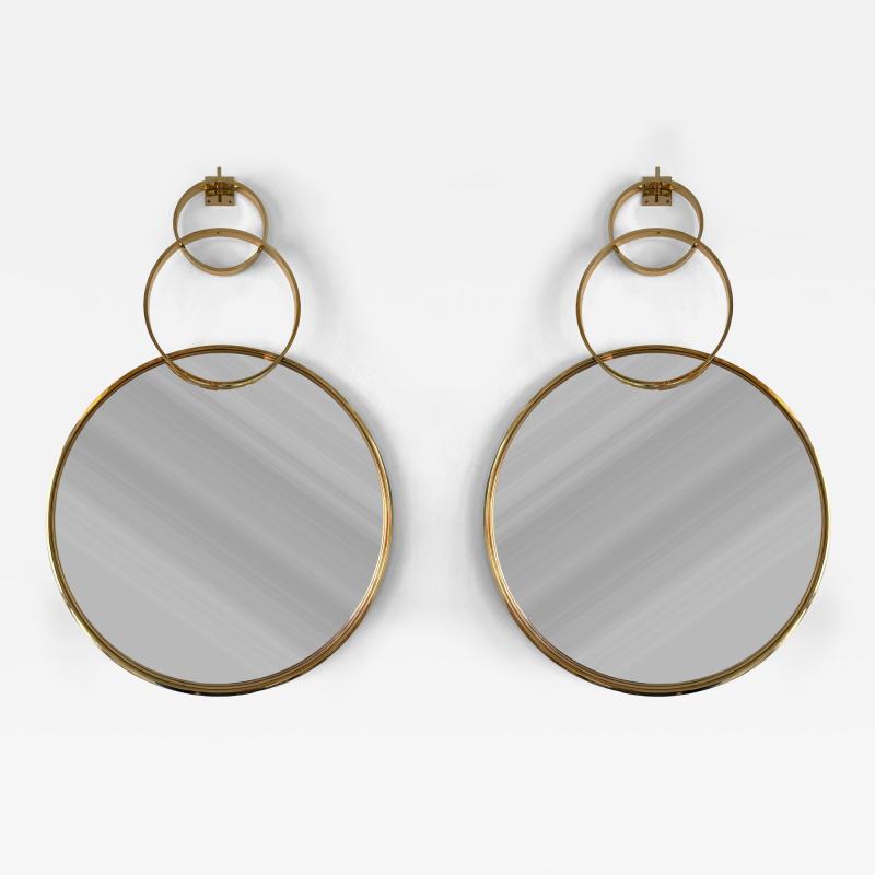 Contemporary Wall Mirror with Brass Circles Italian Craftsmanship