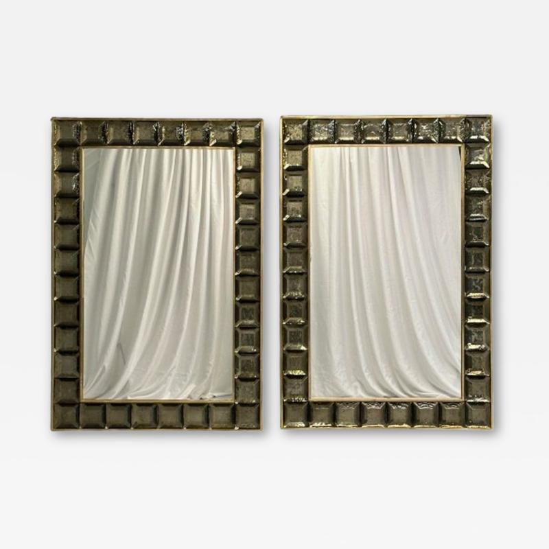 Contemporary Wall Mirrors Bronze Faceted Square Murano Glass Italy 2023