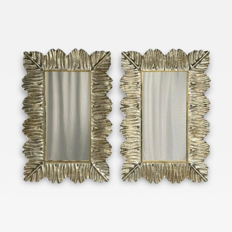 Contemporary Wall Mirrors Leaf Motif Murano Glass Silver Gilt Italy 2023
