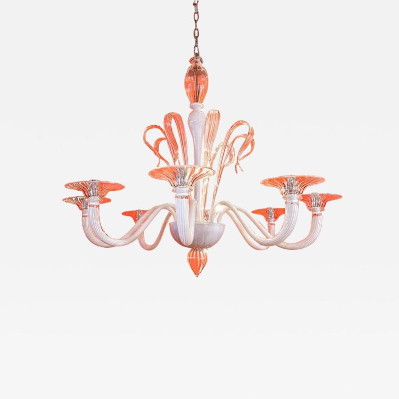 Contemporary White With Transparent Leaves and Boubeches Murano Glass Chandelier