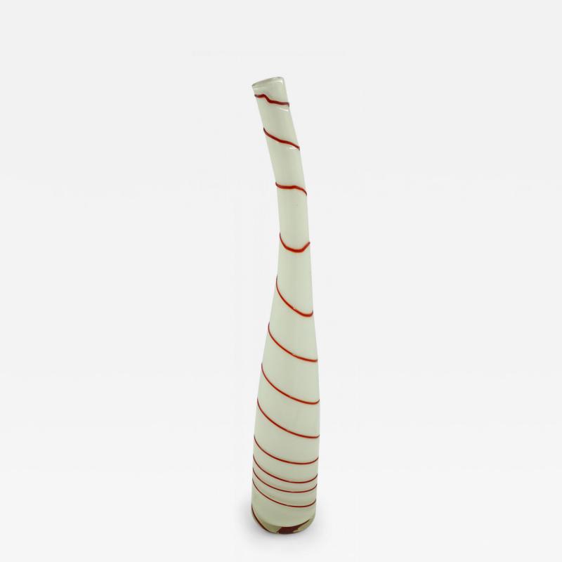 Contemporary White and Red Candy Cane Design Curved Art Glass Vase