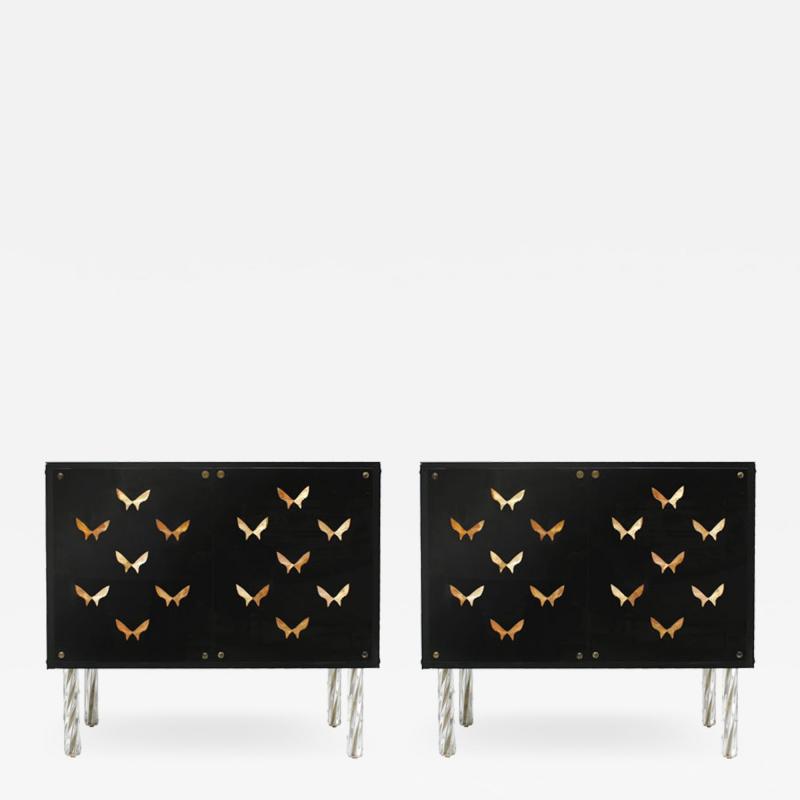 Contemporary Wood and Dark Glass Pair of Sideboards Designed by L A Studio