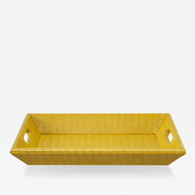 Contemporary Yellow Crocodile Embossed Leather Rectangular Tray