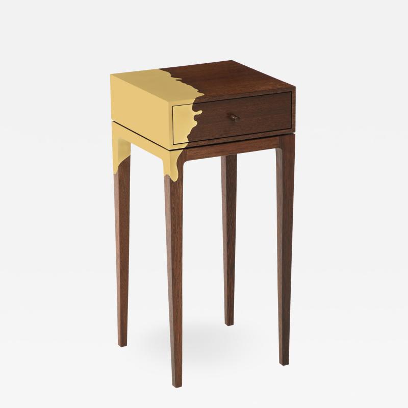 Contemporary oak and brass side table America 