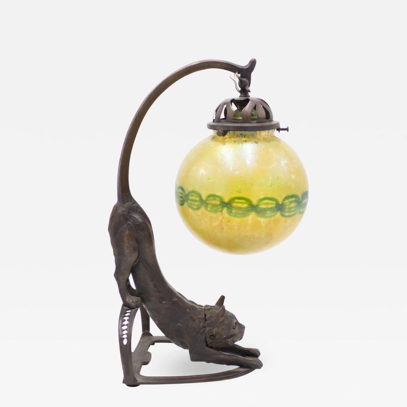 Continental Austrian Cat Lamp With Loetz Shade