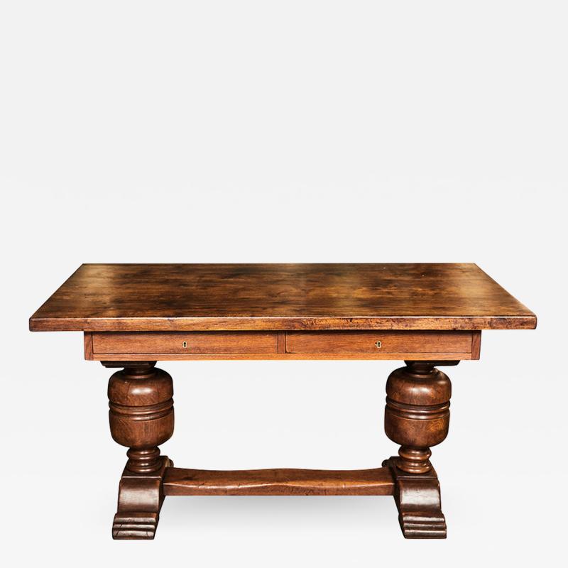 Continental Carved Oak Trestle Table Desk