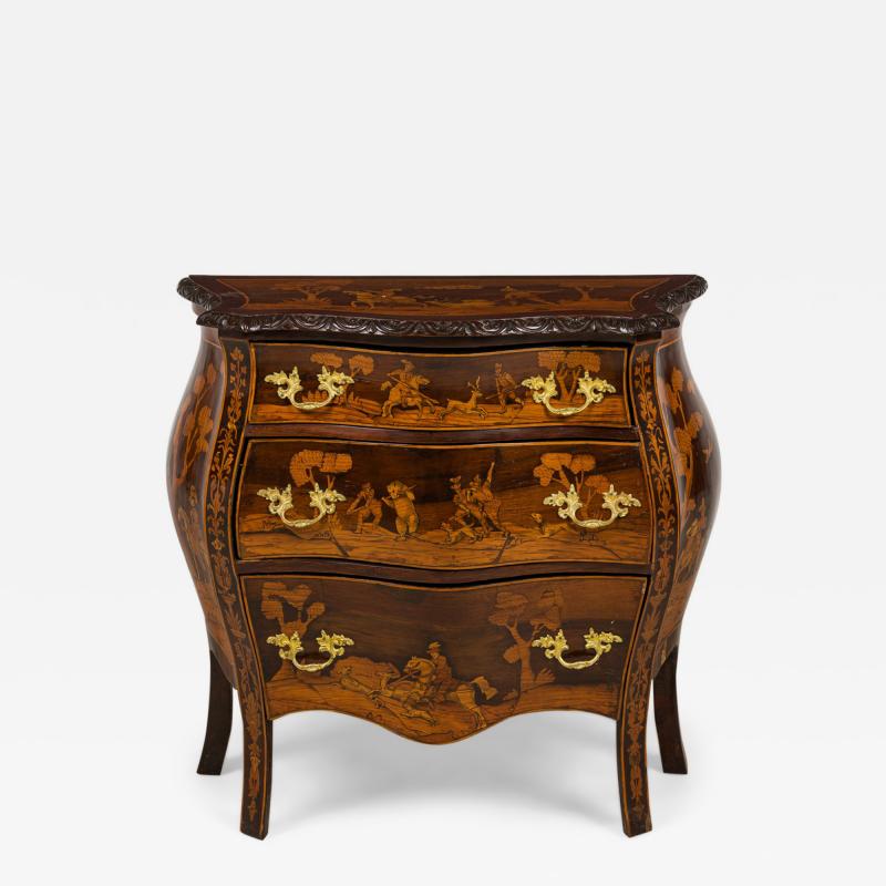 Continental German Louis XV style 18th Century Inlaid Bombe Shaped Commode