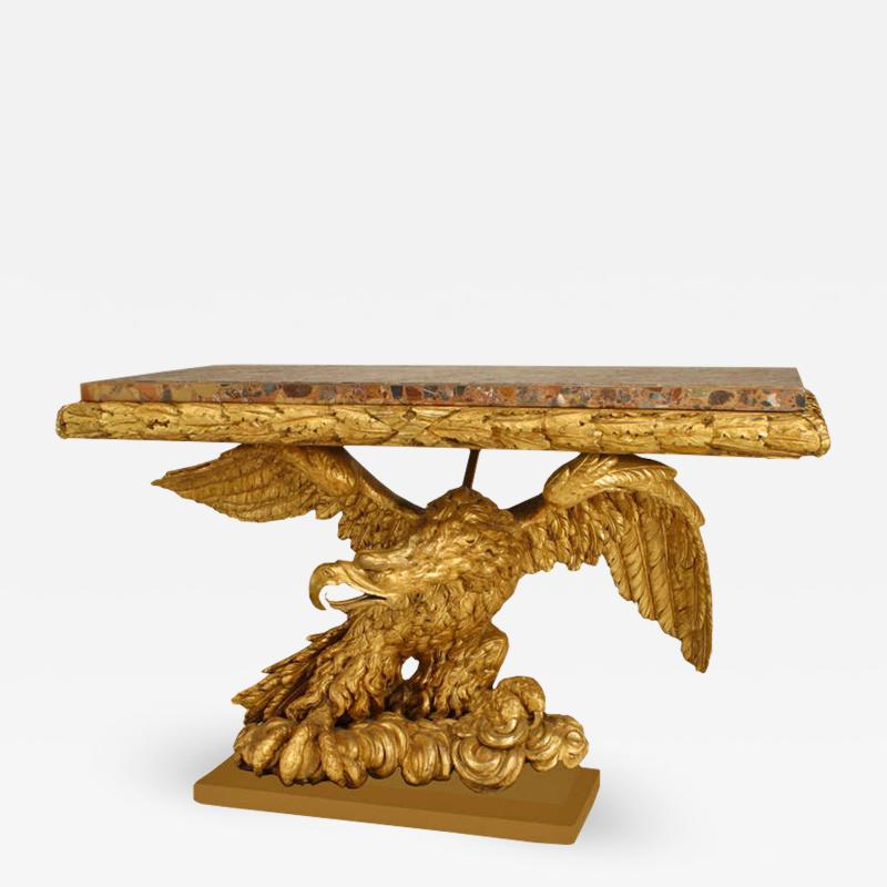 Continental Marble and Gilt Eagle Console Table