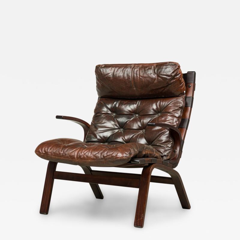 Continental Mid Century Style Tufted Leather Armchair