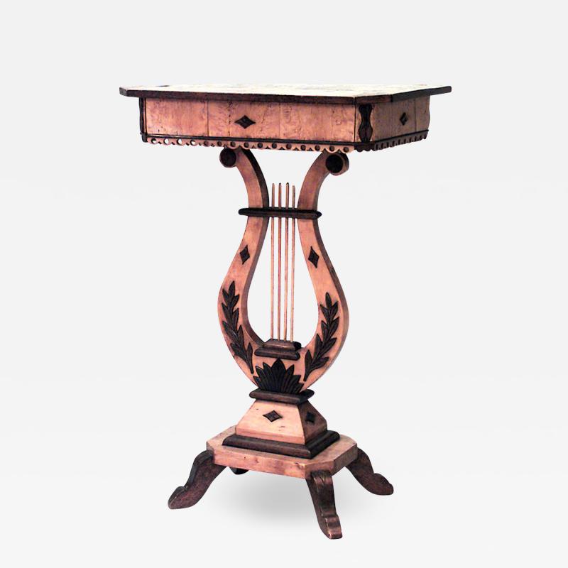 Continental Neoclassic Karelian Birch Lyre Side Table