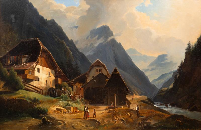 Continental School Alpine Village Oil Painting late 19th century
