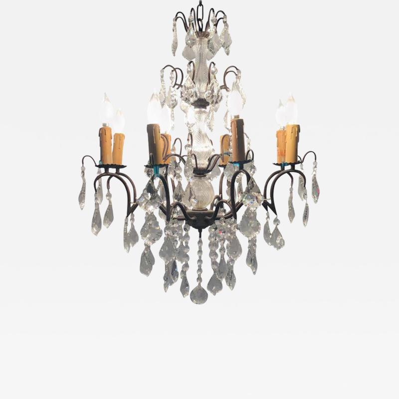 Copper Designed Metal and Crystal Chandelier with Centre Cut Glass Column