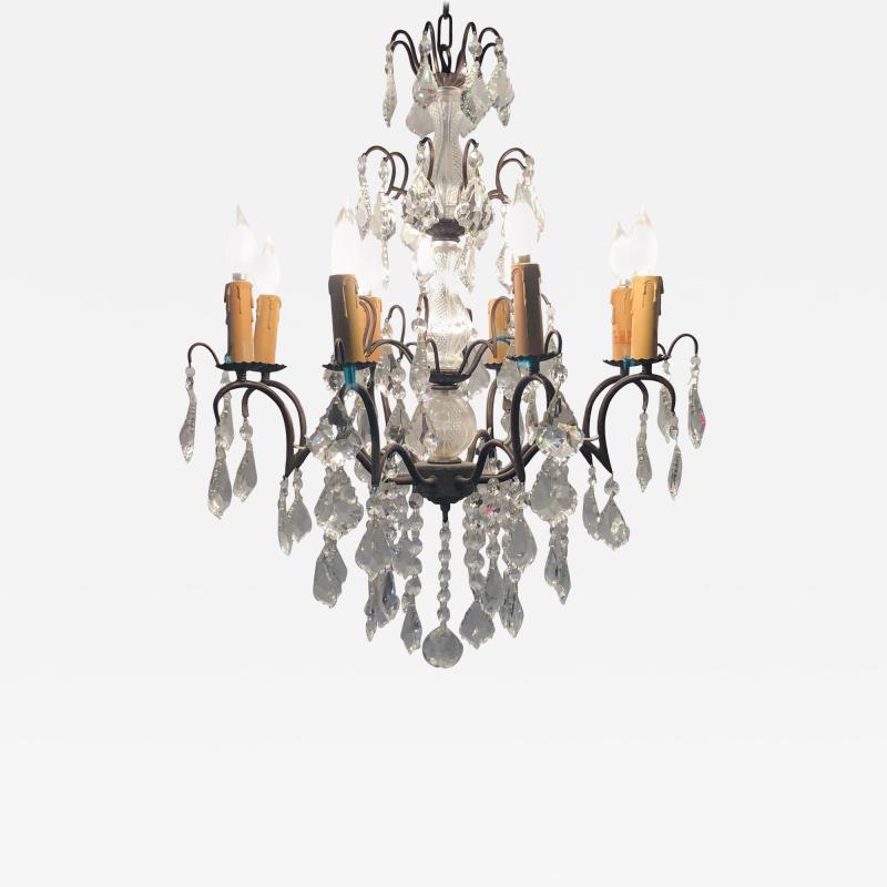 Copper Designed Metal and Crystal Chandelier with Centre Cut Glass Column