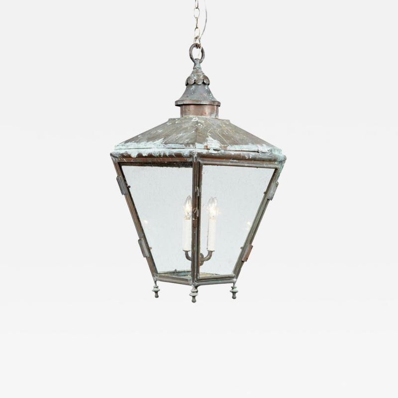 Copper Hanging Lantern with Scalloped Finial