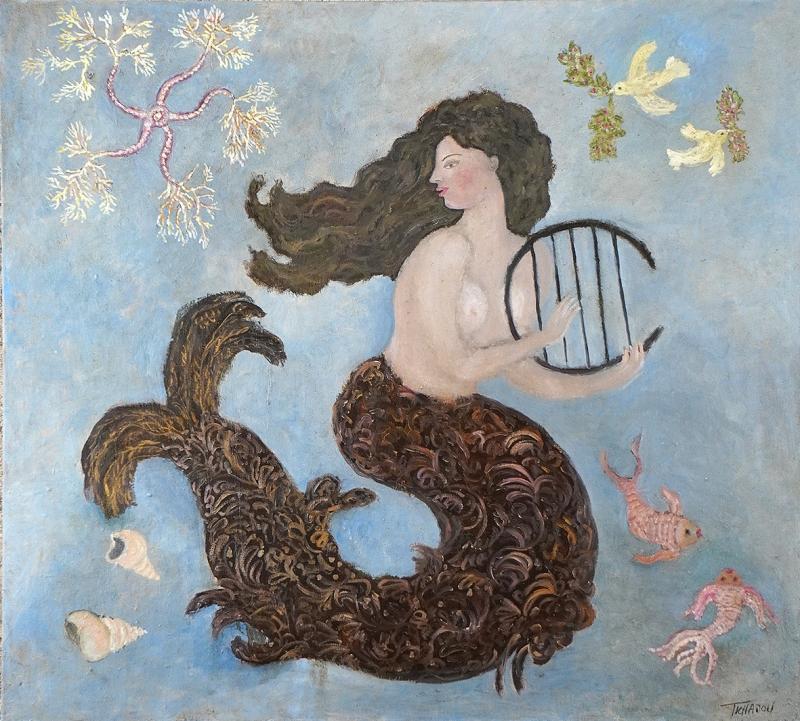 Corinne Tichadou MERMAID WITH THE HARP Oil painting on canvas