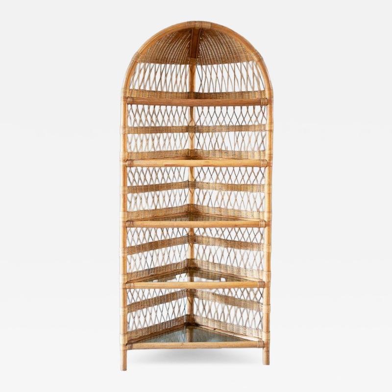 Corner Bookcase in Bamboo and Rattan 1970s