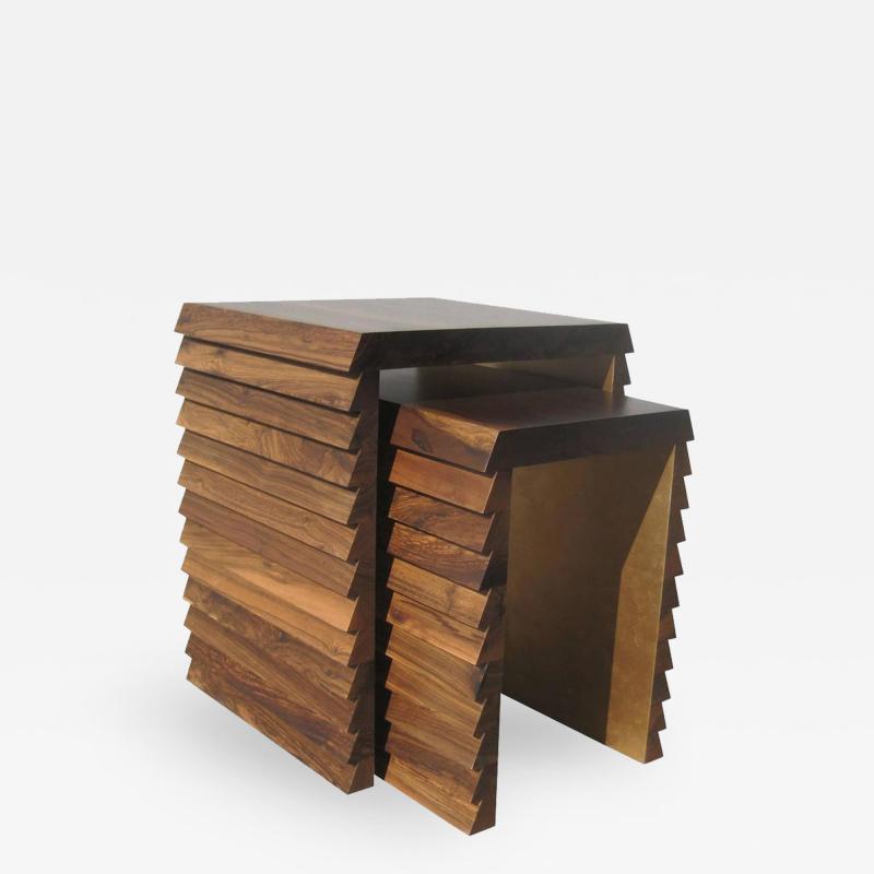 Costantini Design Dorena Modern Nesting Tables in Argentine Rosewood with Gold Painted Interior