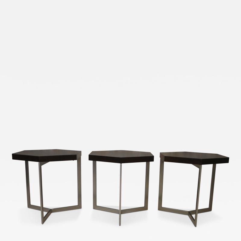 Costantini Design Nicoli Modern Hexangonal Side Table in Steel and Rosewood Customizable