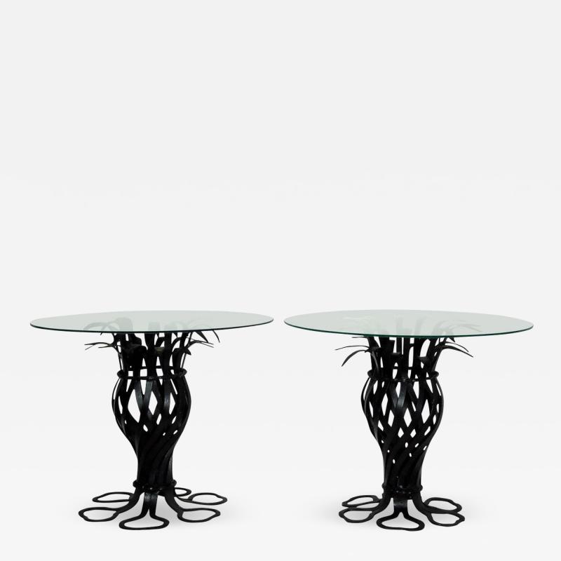 Cottagei Style Pair of Woven Wrought Iron Pineapple End Tables circa 1970