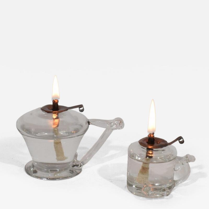 Couple of 19th Century French Glass Weaver Oil Lamps