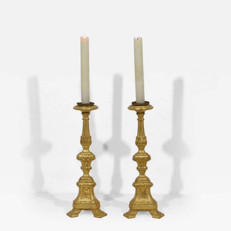 Couple of Late 18th Century Italian Neoclassical Giltwood Candleholders