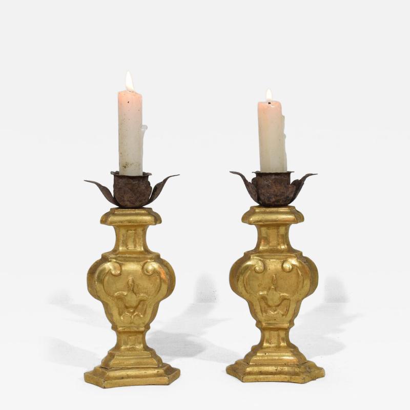 Couple of Small Late 18th Century Italian Neoclassical Giltwood Candleholders