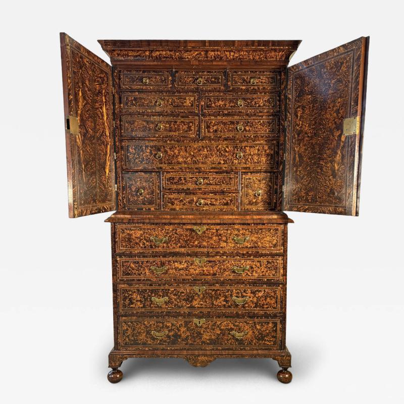 Coxed and Woster George I Burr Maple Secretaire Chest and Cabinet