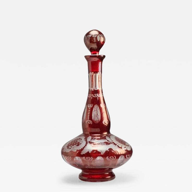 Cranberry Bohemian Globe Glass Decanter