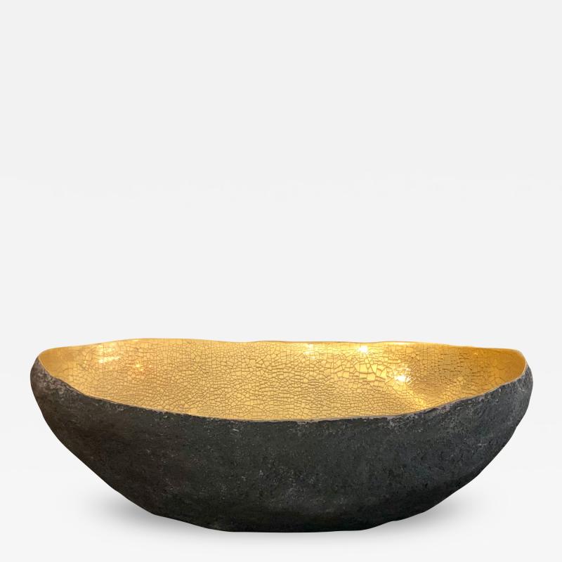 Cristina Salusti Large Oval Ceramic Vessel with 22k Gold by Cristina Salusti